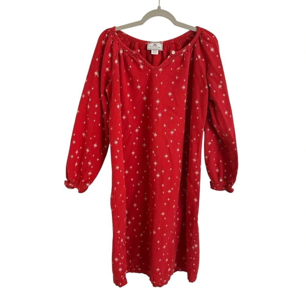 Petite Plume Girls 10 Red Flannel Star Print Long Sleeve Nightgown Dress Pajamas